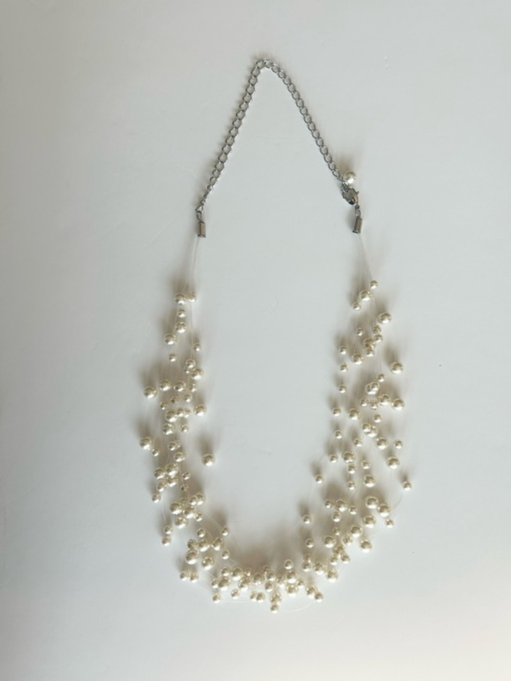 Elegant Faux Pearl Cluster Multi Strand Necklace, Silver-Tone and White